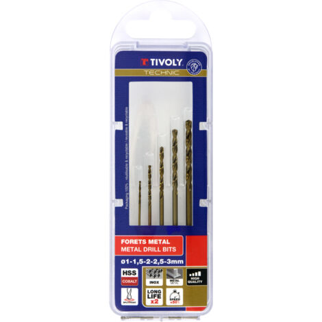 Tivoly • Juego de 5 Brocas Technic de Metal Cobalto Ø1-1,5-2-2,5-3mm