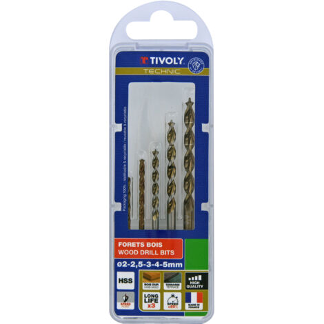 Tivoly • Juego de 5 brocas graduadas para madera Technic de Ø2-2,5-3-4-5 mm