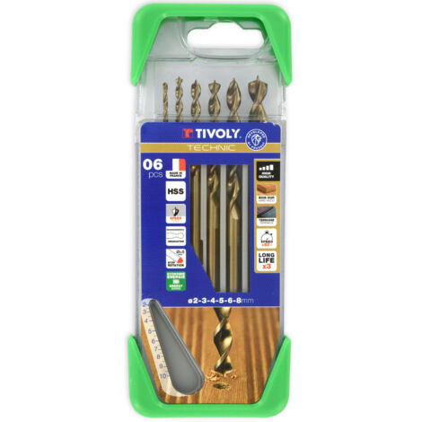 Tivoly • Caja de 6 Brocas para Madera Technic Graduadas que contiene Ø2-3-4-5-6-8mm