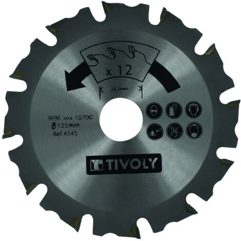 Tivoly • 1 Hoja de Sierra D125mm Orificio 22,22mm 12 Dientes de Carburo para Amoladora para cortar todo tipo de madera (1/2)