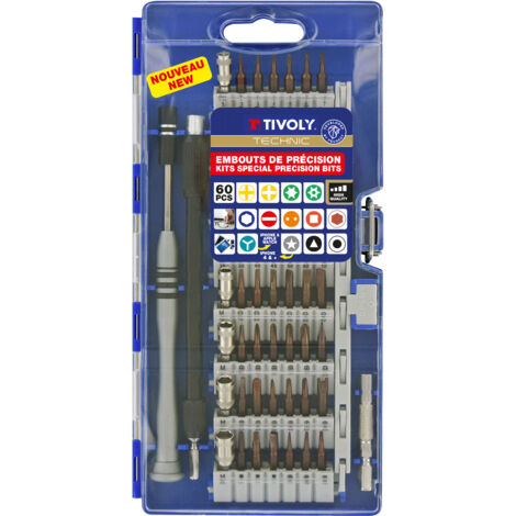 Tivoly • Caja de Puntas y Accesorios para Destornillador de Precisión 60 Piezas (1/4)