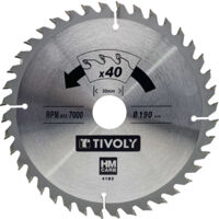 Tivoly • Hoja de sierra circular • Ø190 mm • 40 dientes de carburo • Para cortar madera dura • Para cortar madera laminada