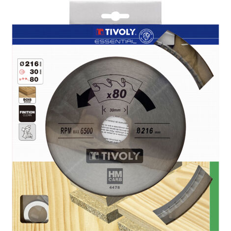 Tivoly • Kreissägeblatt • Ø216 mm • 80 Hartmetallzähne • Zum Schneiden von Hartholz • Zum Schneiden von Laminatholz