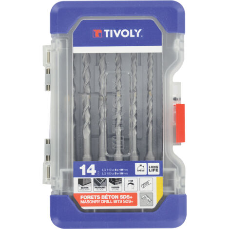 Tivoly • Ranger-Box mit 14 SDS-Bohrern Ø4-5-6x2-8x2-10 mm L110 mm und Ø5-6-6-6,5-8-8-10 mm L160 mm