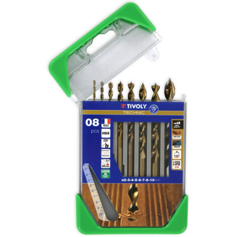Tivoly • Box mit 8 abgestuften Technik-Holzbohrern mit Ø2-3-4-5-6-7-8-10 mm