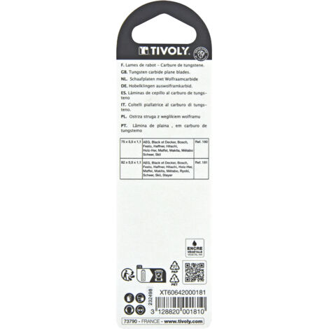 Tivoly Lames Réversibles Carbure Tungstène 82x5,5x1,1 Mm - Lot De 2 Pour Rabot