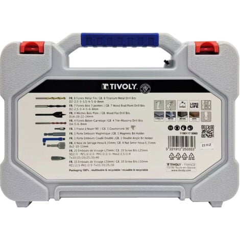 Tivoly • Valigetta 60pz T60 Per Forare Metallo, Legno, Cemento, Piastrelle e Avvitare
