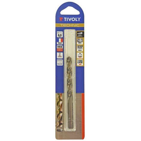 Tivoly • 1 Punta Graduata Metal Cobalt Technic D8.5mm, in acciaio al cobalto di alta qualità e affilatura “Cross Point”, per una foratura rapida e precisa.