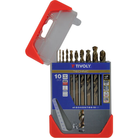 Tivoly • Scatola da 10 Punte Technic Metallo Cobalto Graduate contenenti Ø1-2-3-4-5-6-7-8-9-10mm