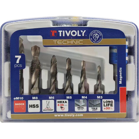 Tivoly • Confezione da 6 punte per maschiatura HSS codolo esagonale da M3 a M10