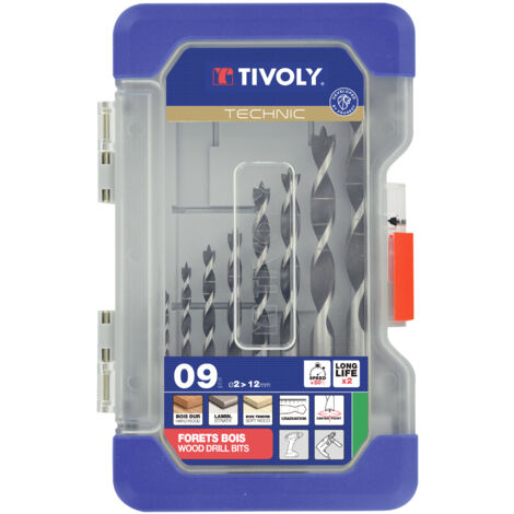 Tivoly • Confezione da 9 punte per legno con 3 punte graduate SLR Ø da 2 a 12 mm