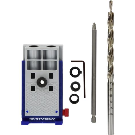 Tivoly • Kit “Assemblaggio invisibile” 8pz, con guida angolare 15°, punta a gradino Ø9,5x200mm, punta a vite Pz2 Lg 150mm