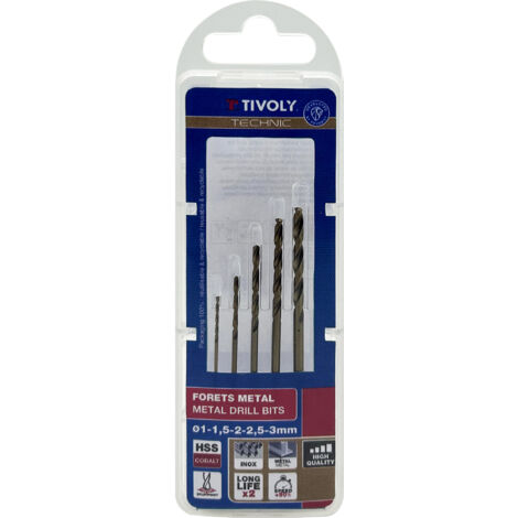 Tivoly • Set 5 Punte Trapano Technic Metallo Cobalto Ø1-1,5-2-2,5-3mm