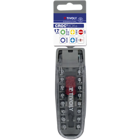 Tivoly • Set di 17 punte per cacciavite a torsione • 16 punte per cacciavite con anello di torsione + 1 portapunte magnetico a cambio rapido • Attacco esagonale Ø6,35 mm