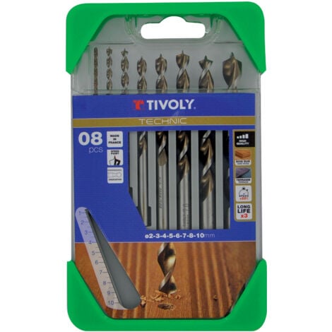 Tivoly • Coffret de 8 Forets Bois Technic Gradués contenant les Ø2-3-4-5-6-7-8-10mm