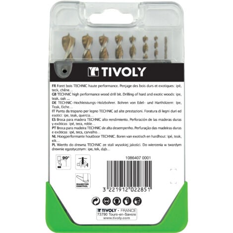 Tivoly • Coffret de 8 Forets Bois Technic Gradués contenant les Ø2-3-4-5-6-7-8-10mm