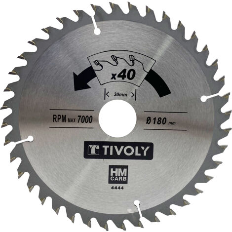 Tivoly • Lama per sega circolare • Ø180mm • 40 denti in metallo duro • Ottima finitura • Per sega portatile • Per taglio legno