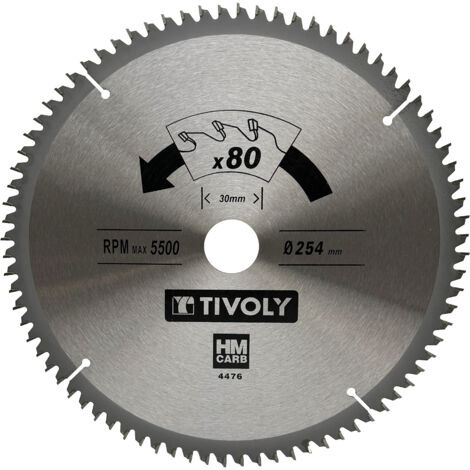 Tivoly • Lama per sega circolare • Ø254mm • 80 denti in metallo duro • Per tagliare legno duro • Per tagliare legno laminato