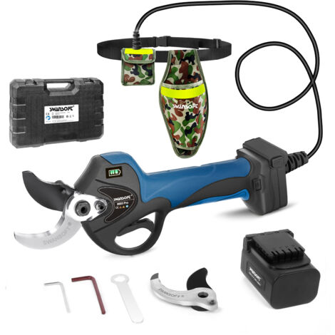 SWANSOFT 40-mm-Akku-Gartenschere mit Verlängerungskabel, inklusive zwei Akkus, 1050-W-Elektro-Gartenschere, geeignet für Obst, Weinreben und Gartenarbeiten SW-8605Pro
