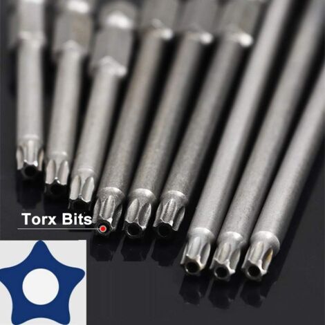 Juego de puntas Torx largas de 11 piezas para destornilladores y destornilladores eléctricos - Puntas magnéticas - Vástago hexagonal de 1/4" - Tamaños T6 a T40 - Longitud 100 mmAIPERQ