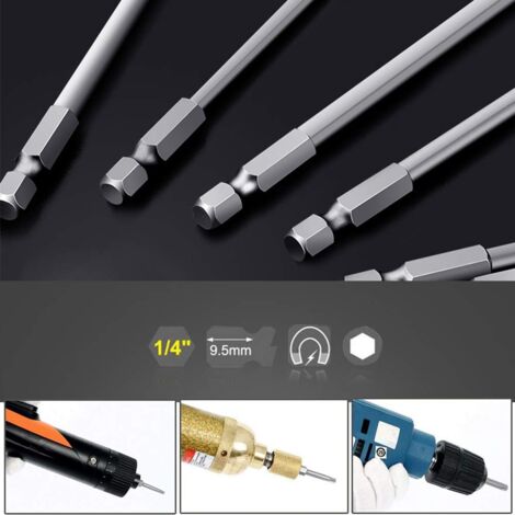 Juego de puntas Torx largas de 11 piezas para destornilladores y destornilladores eléctricos - Puntas magnéticas - Vástago hexagonal de 1/4" - Tamaños T6 a T40 - Longitud 100 mmAIPERQ