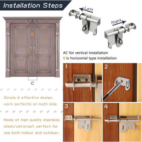 Pestillo Puerta Acero Inoxidable 304 - Pack 2 Piezas Con Tornillos Y Adhesivo - Para Gabinetes, Ventanas