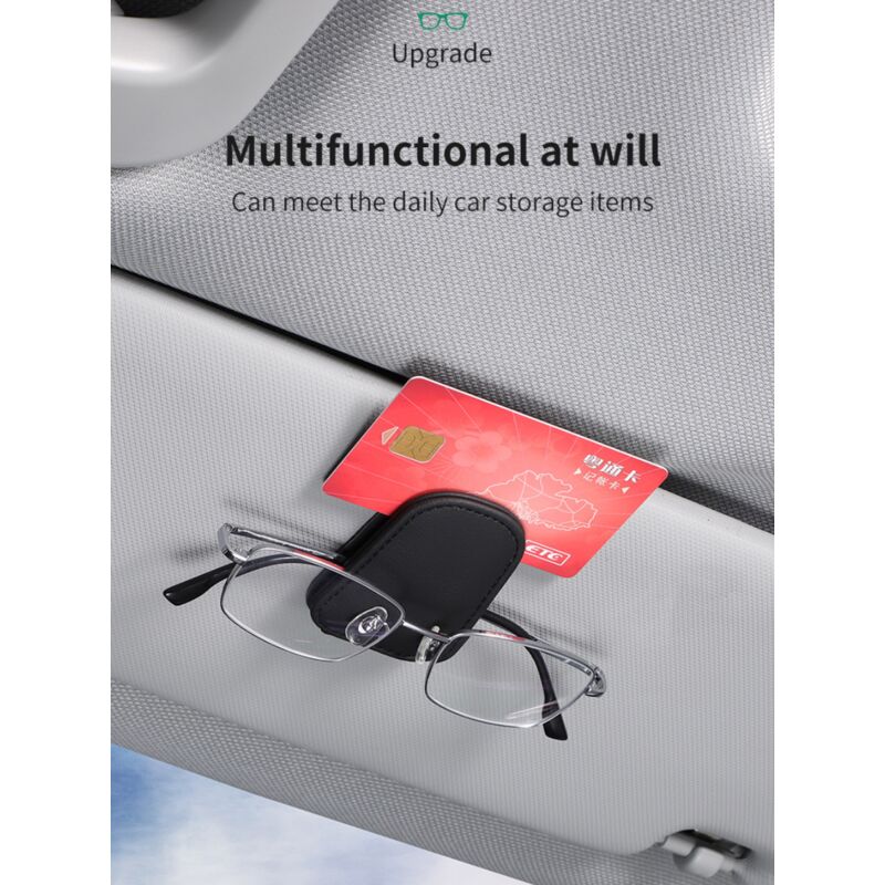 Mudder Porta Occhiali Da Auto - Clip In Pelle E Lega Per Visiera, Universale, Tiene Occhiali E Biglietti, Nero - Foto 5