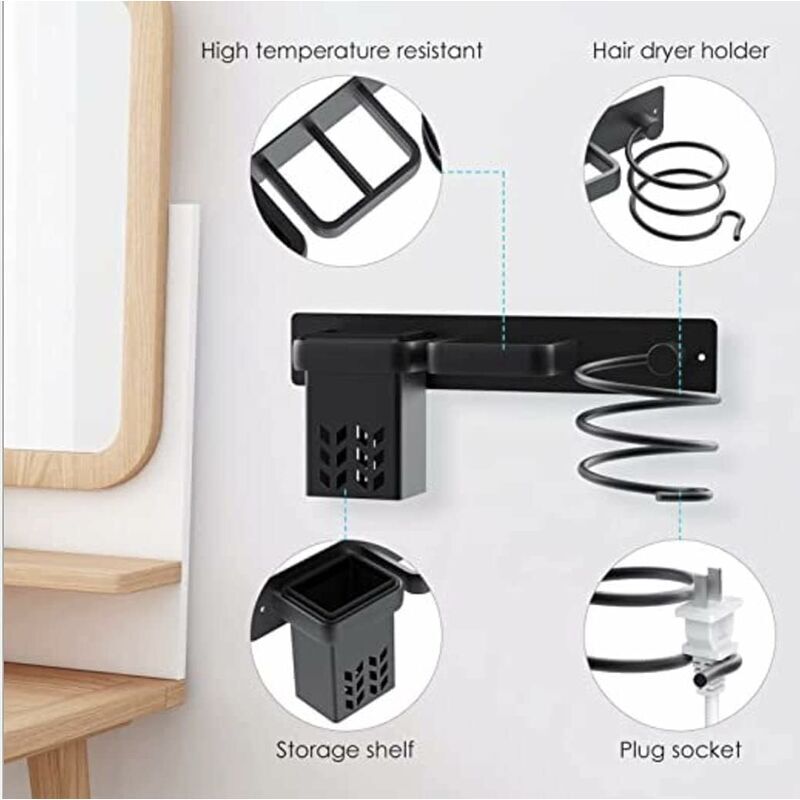 Supporto Per Asciugacapelli, Supporto Per Asciugacapelli Da Parete In Alluminio Organizer Per Cavi Per Cucina E Bagno Accessori Per Il Bagno Argento 95261249