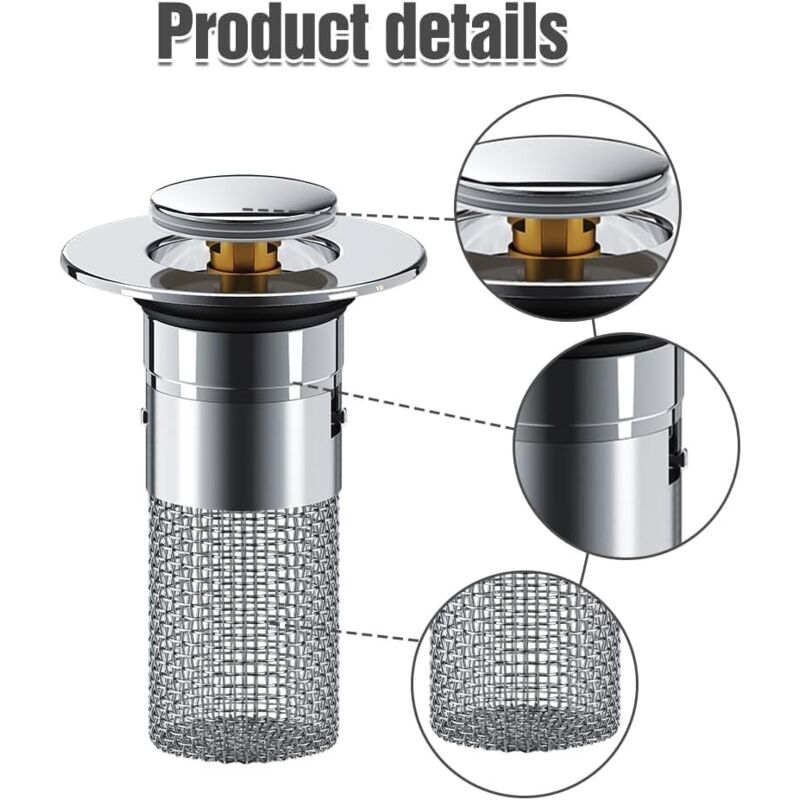 Filtri Per Lavandino In Acciaio Inox - 2 Pezzi Con Filtro Rimovibile | Anti-Odore E Anti-Intasamento Per Bagno E Cucina - Foto 3