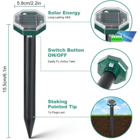 2 Repellente Ad Ultrasuoni Solare Scaccia Talpe Roditori Topi Serpenti Giardino - Foto 8