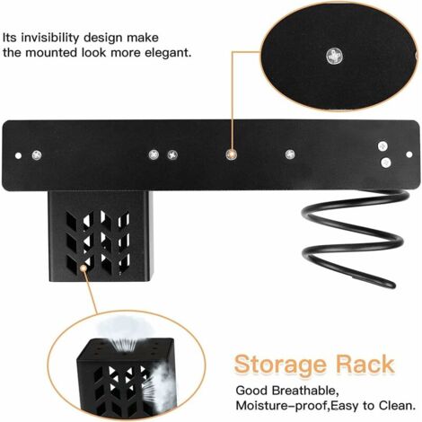 Supporto Parete Per Asciugacapelli E Piastre - Organizer Spaziale Nero