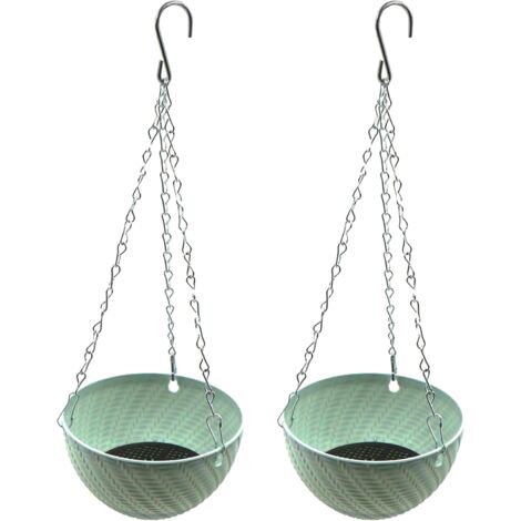 2 Fioriere Sospese In Resina Bianca – 21 Cm Con Catene E Sottovaso – Fori Di Drenaggio E Autoirrigazione – Per Balcone E Giardino