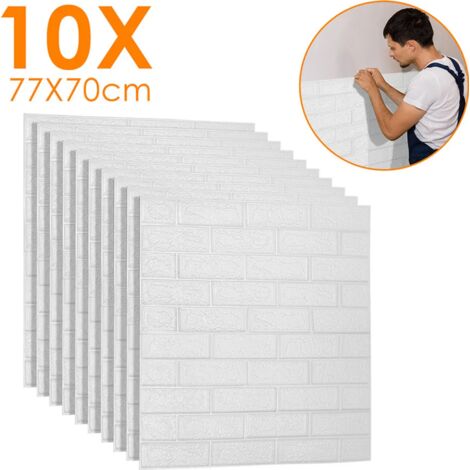 Carta Da Parati 3D Effetto Mattoni Bianchi – 10 Pannelli Autoadesivi 38,5x35 Cm In Schiuma PE, Per Soggiorno, Camera E Cucina