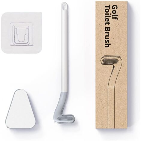 Scopino Per WC In Silicone Stile Golf - Con Supporto A Parete Senza Fori - Testa Pieghevole Triangolare - 3