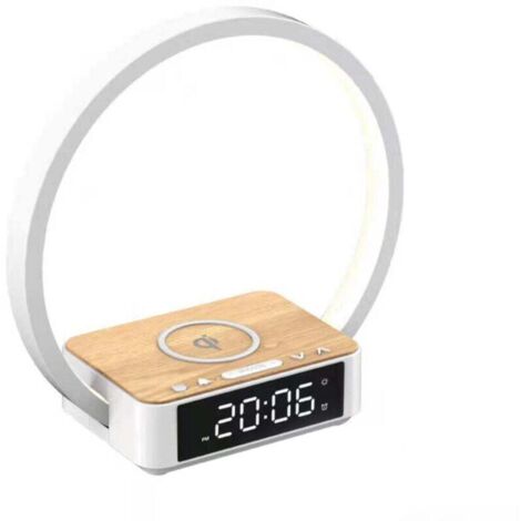 RETEYUNG Lampada da comodino con funzione di ricarica,caricatore wireless da 10W,Sveglia Con Luce,Wake Up Light,10 Suoni Natura,Touch Dimmerabile,3 livelli di luminosità,Adatto per camera da letto