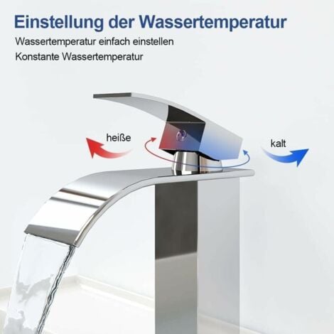 Wasserfall-Wasserhahn, Einhebelmischer aus Edelstahl für heißes und kaltes Wasser, geeignet für Badezimmerwaschbecken