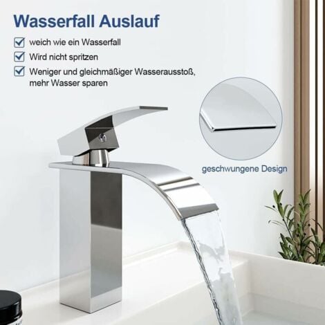 Wasserfall-Wasserhahn, Einhebelmischer aus Edelstahl für heißes und kaltes Wasser, geeignet für Badezimmerwaschbecken