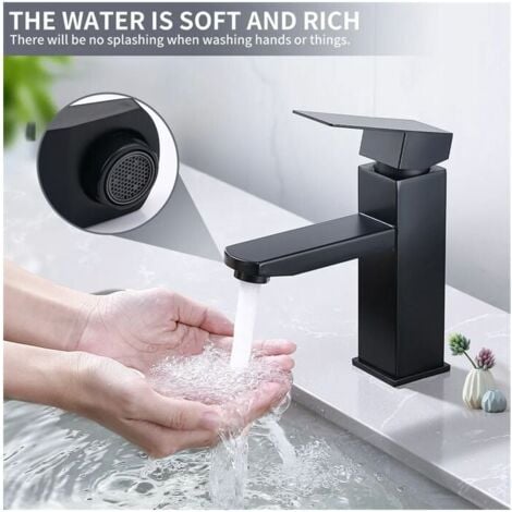 Wasserhahn Bad Schwarz Badarmatur Warm und Kalt Waschbecken Armatur Mischbatterie Einhandmischer Gäste WC Waschtischarmatur Schwarz
