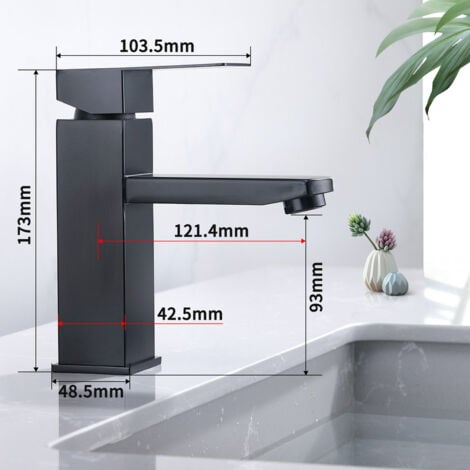 Wasserhahn Bad Schwarz Badarmatur Warm und Kalt Waschbecken Armatur Mischbatterie Einhandmischer Gäste WC Waschtischarmatur Schwarz