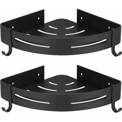 Candyse Estante de Ducha de Esquina Negro Sin Perforaciones Almacenamiento de baño Ducha Accesorio de baño Soporte para jabonera de baño No se oxida Aluminio Antióxido Juego de 2 con Ganchos (1/4)