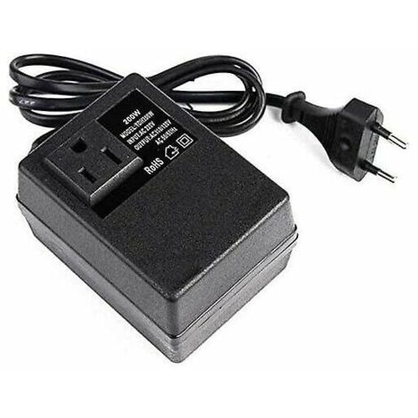 Transformador Ulisem 220V a 110V, 200W, con enchufe europeo, para tensión reducida.