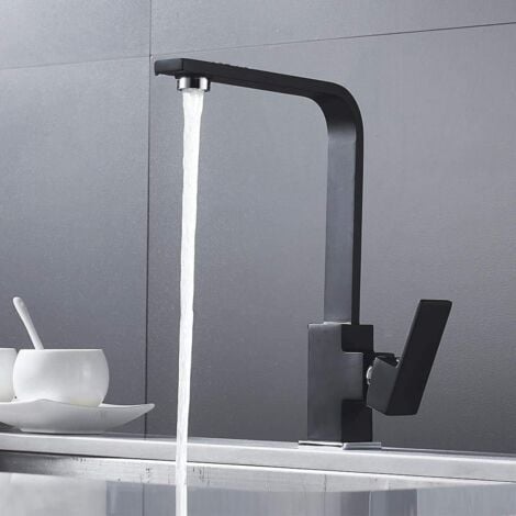 Grifo de cocina cuadrado con caño alto - Grifo mezclador para fregadero - Latón (negro)