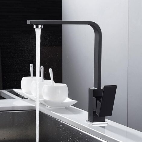 Grifo de cocina cuadrado con caño alto - Grifo mezclador para fregadero - Latón (negro)