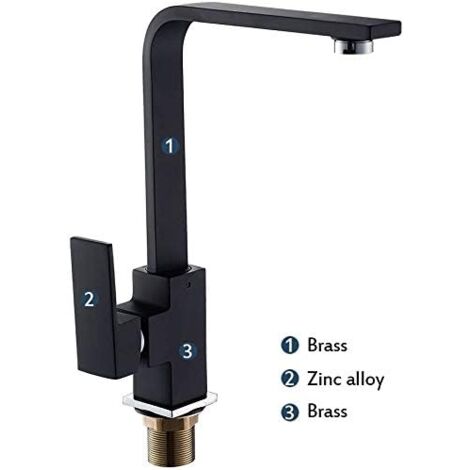 Grifo de cocina cuadrado con caño alto - Grifo mezclador para fregadero - Latón (negro)