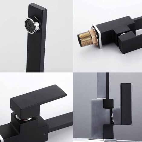 Grifo de cocina cuadrado con caño alto - Grifo mezclador para fregadero - Latón (negro)