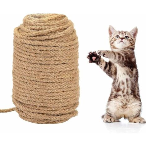 Cuerda de sisal natural Ulisem, juguetes de sisal de 50 m, poste rascador para gatos, 6 mm de grosor, protege a los gatos, juguetes con garras para moler, materiales para gatear (1/5)