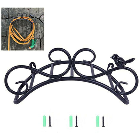 Ulisem Kartokner Soporte para manguera de jardín, soporte de pared, soporte decorativo para colgar en la pared, soporte para manguera de jardín de hierro fundido (35 x 17 x 15 cm, negro)