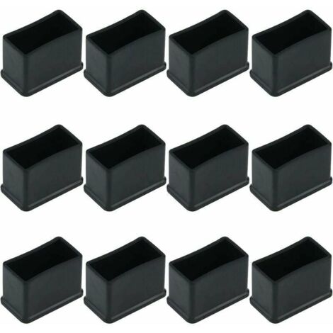 Ulisem Pack de 12 Tapas Protectoras Rectangulares de Fieltro de Goma para Patas de Mesa o Silla - Negro, 15 x 30 mm.