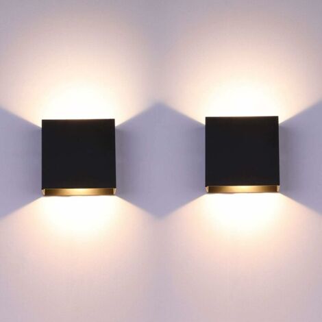 Paquete de 2 luces LED de pared para interiores, luces de pared arriba y abajo, luces de pared negras, iluminación moderna de aluminio de 6 W para sala de estar, dormitorio, baño, cocina, blanco cálid