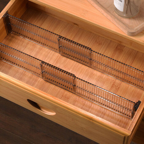 Organizador de cajones (juego de 4) - Separador de cajones de plástico ajustable - Organizador de cubiertos para cocina, baño o dormitorio - Negro transparente Ulisme